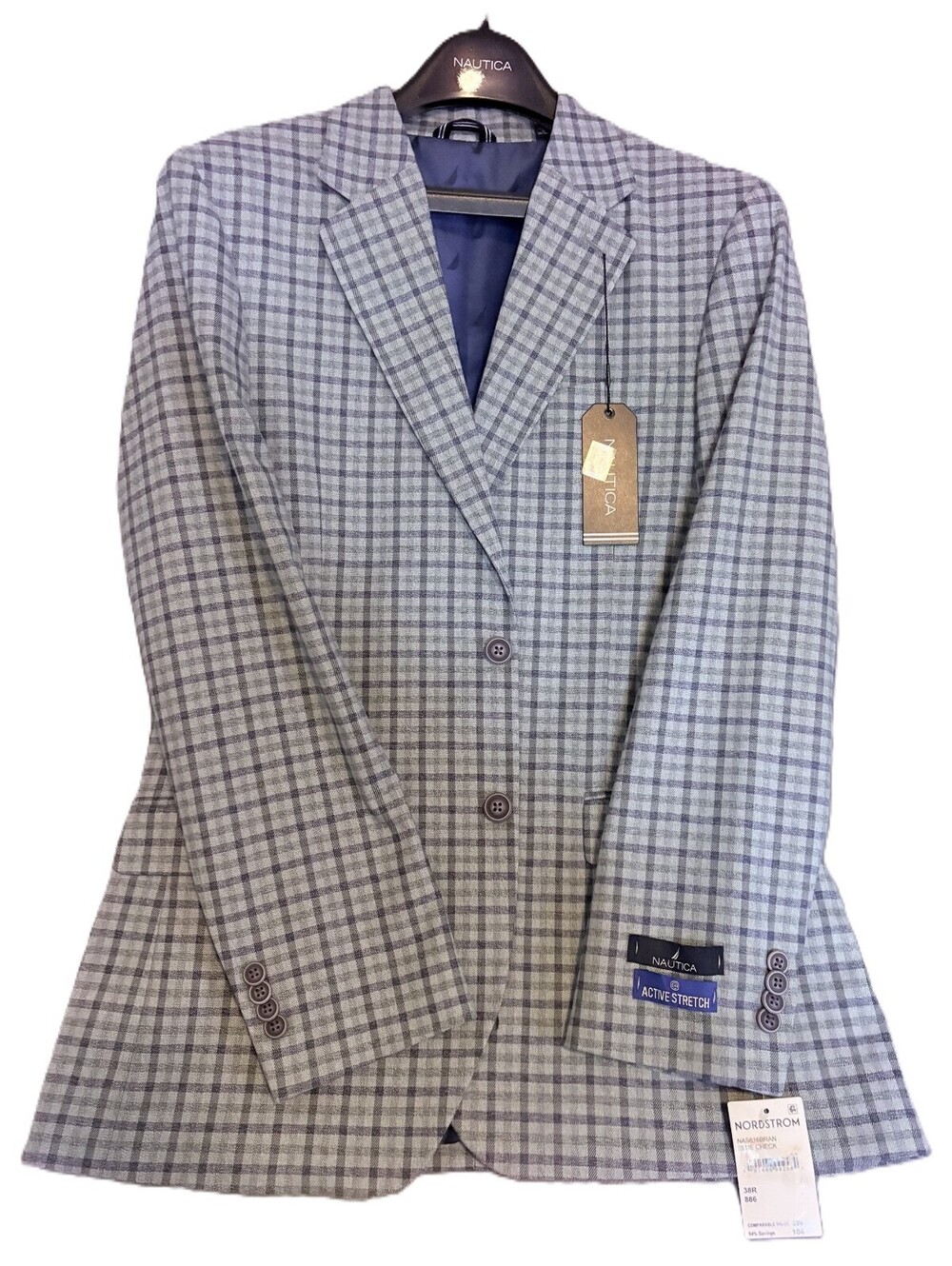 Nautica Active Stretch Blue Check Blazer – Men’s 38R (NWT)